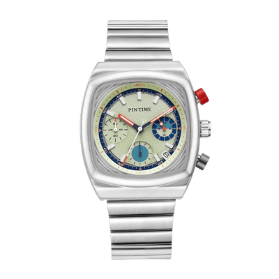 Montre homme carré sport chronographe cadran vert argent bracelet intégré 45mm