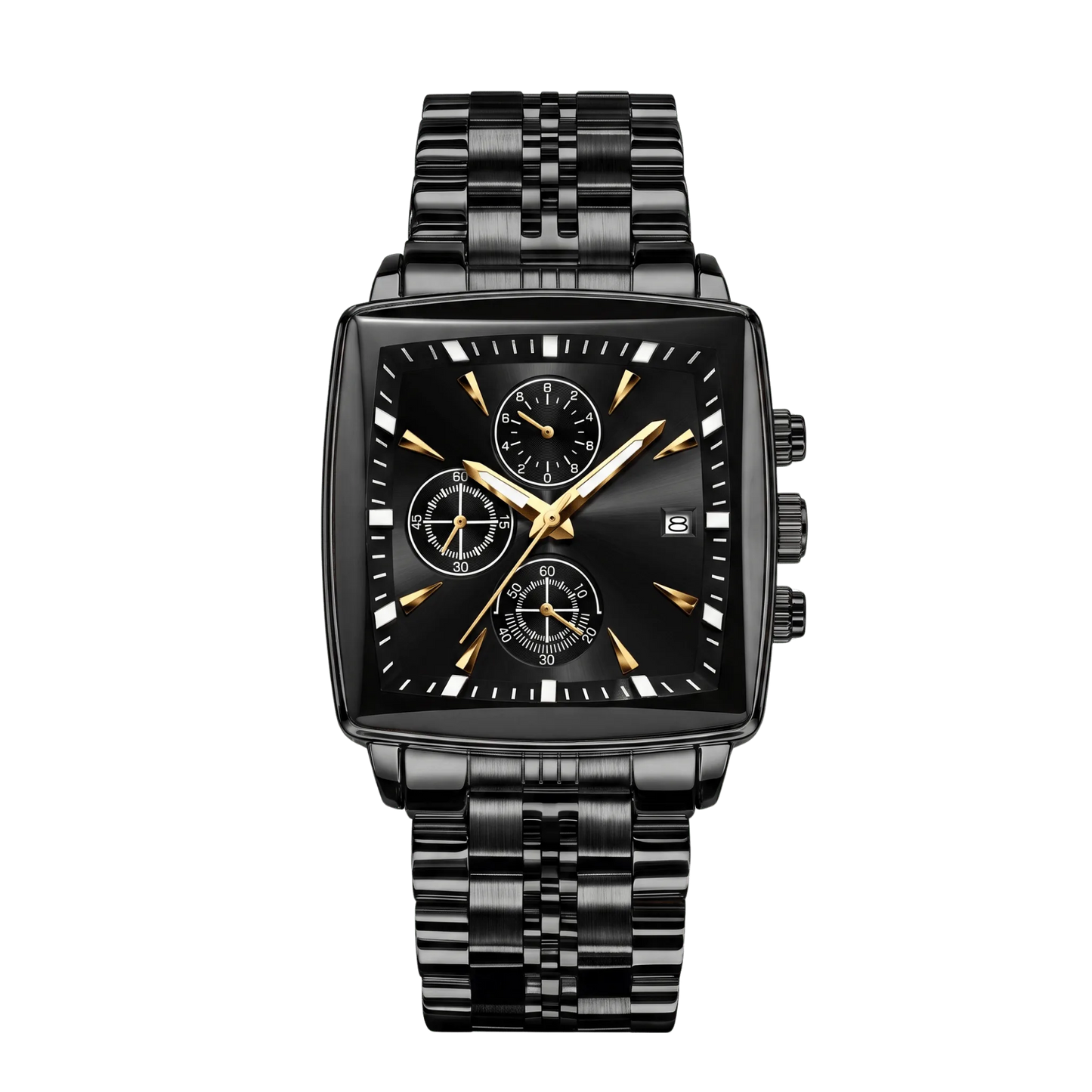 Montre homme carré luxe chronographe full black cadran noir 42mm