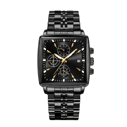 Montre homme carré luxe chronographe full black cadran noir 42mm