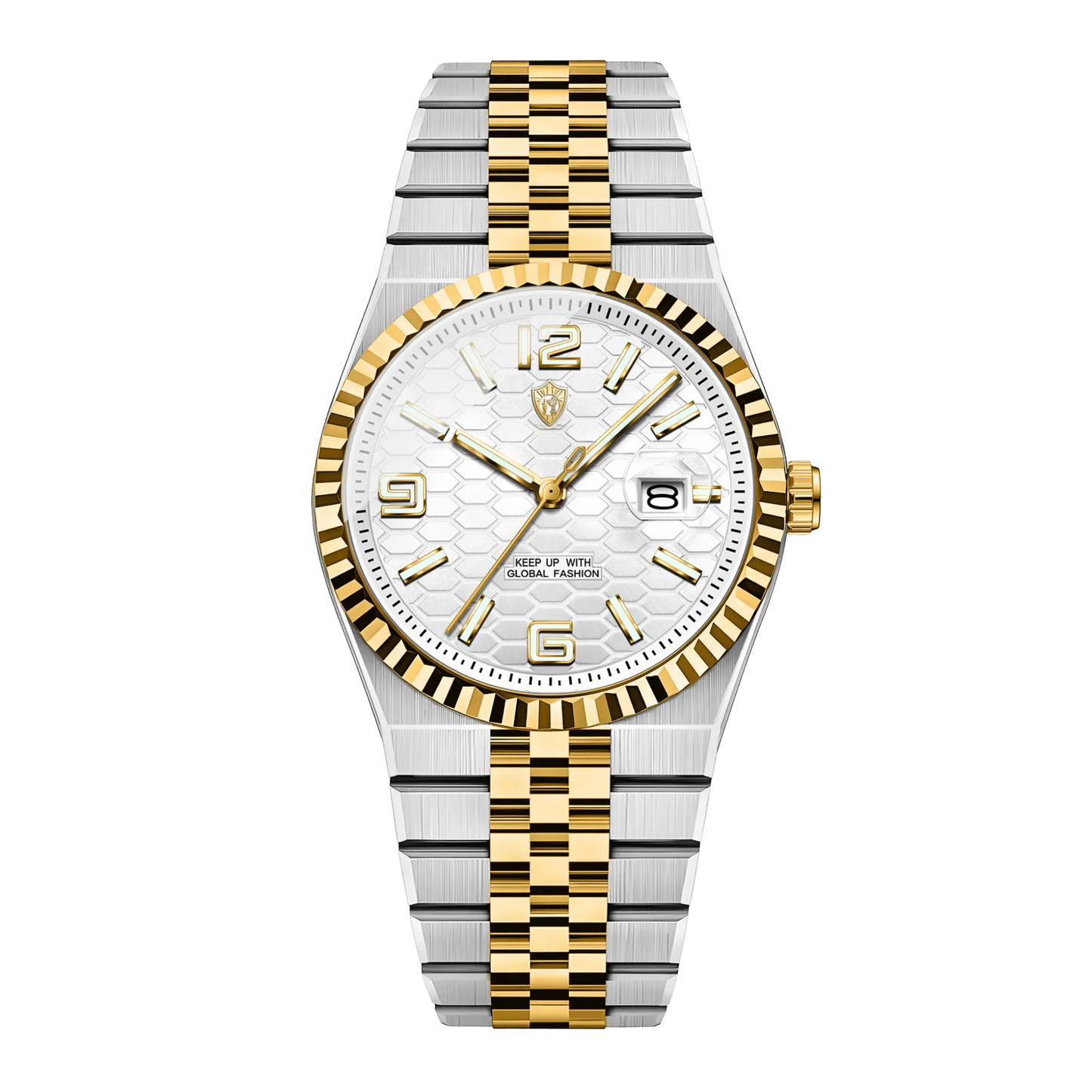 Montre homme luxe bicolore or et acier cadran blanc bracelet jubilé 40mm