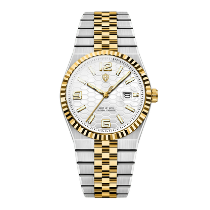 Montre homme luxe bicolore or et acier cadran blanc bracelet jubilé 40mm