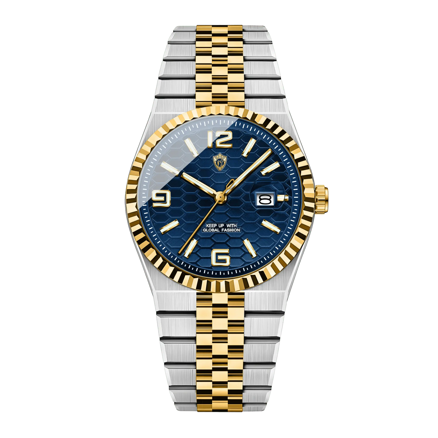 Montre homme luxe bicolore or et acier cadran bleu bracelet jubilé 40mm