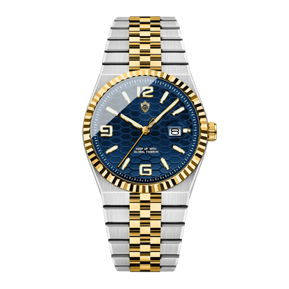 Montre homme luxe bicolore or et acier cadran bleu bracelet jubilé 40mm