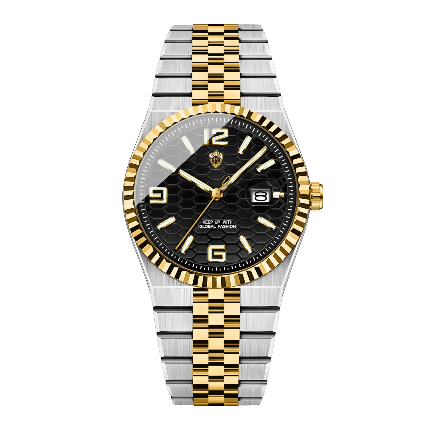 Montre homme luxe bicolore or et acier cadran noir bracelet jubilé 40mm
