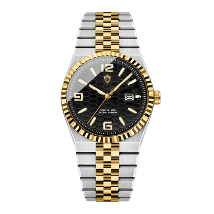 Montre homme luxe bicolore or et acier cadran noir bracelet jubilé 40mm