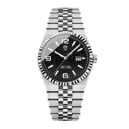 Montre homme luxe cadran noir texturé bracelet jubilé acier inoxydable 40mm