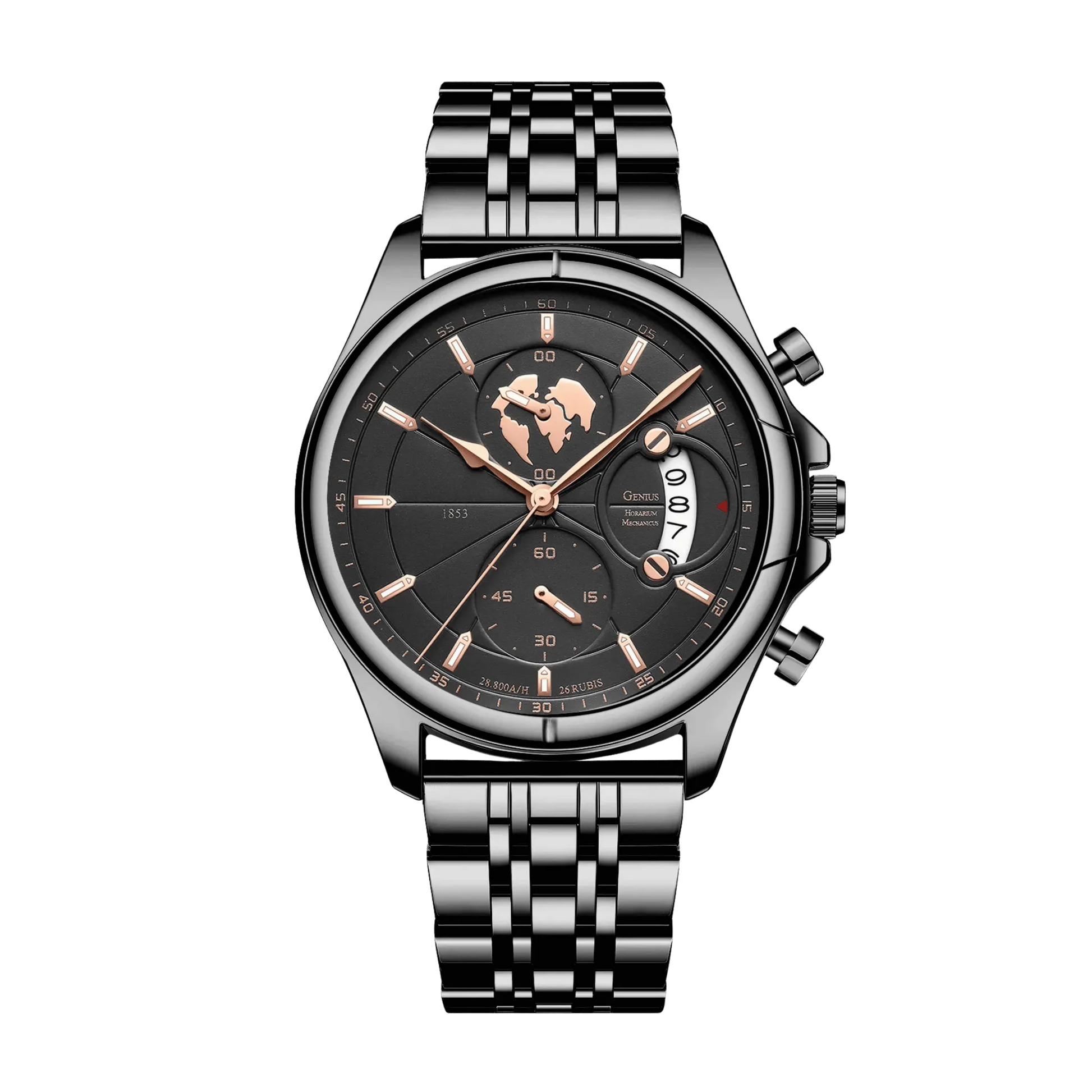 Montre homme luxe chronographe verre saphir argent cadran bleu bracelet acier 42mm