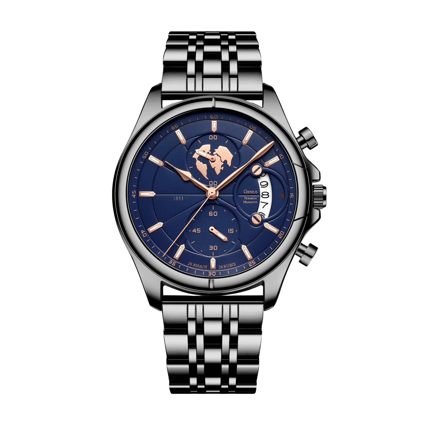 Montre homme luxe chronographe verre saphir argent cadran gris bracelet acier 42mm