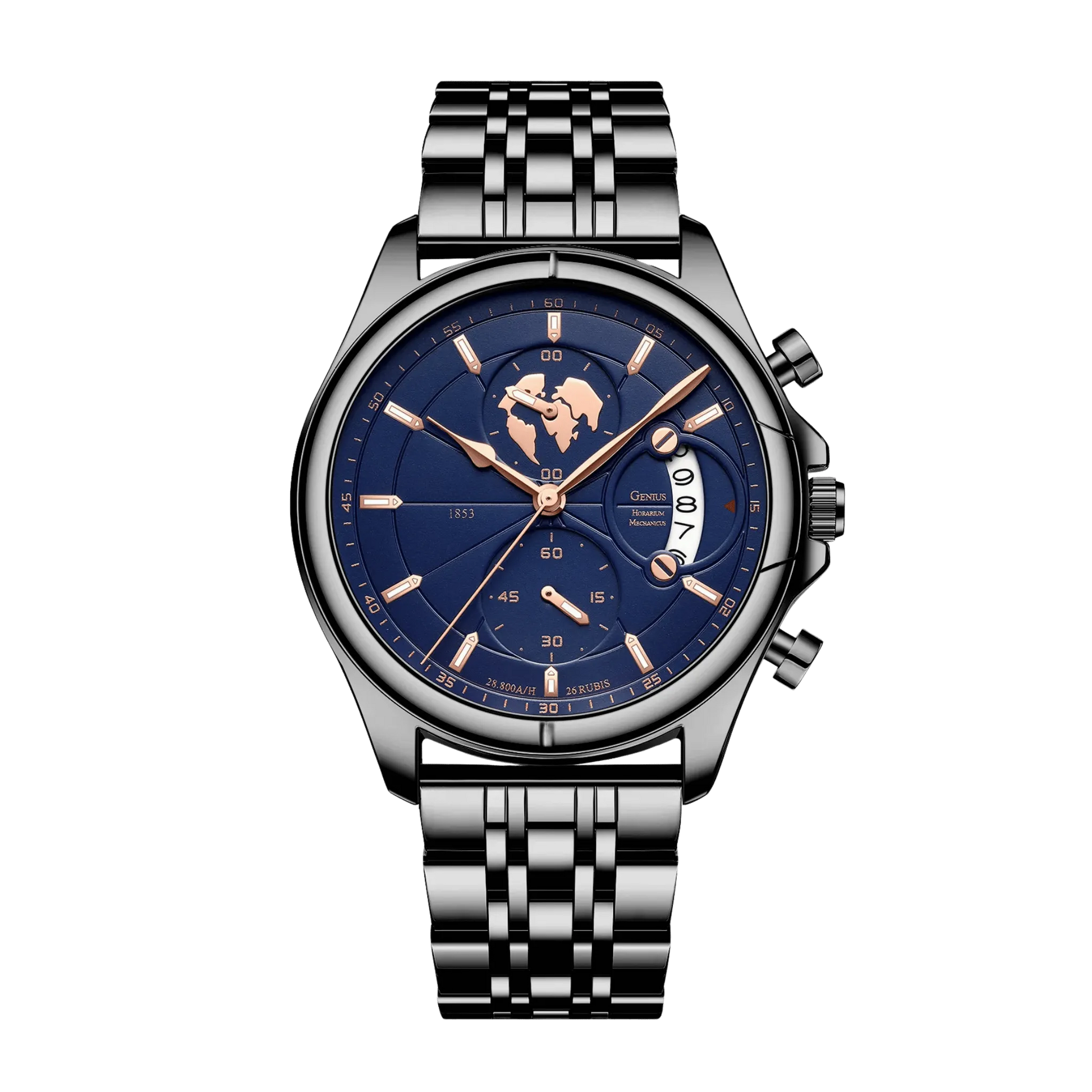 Montre homme luxe chronographe verre saphir argent cadran gris bracelet acier 42mm