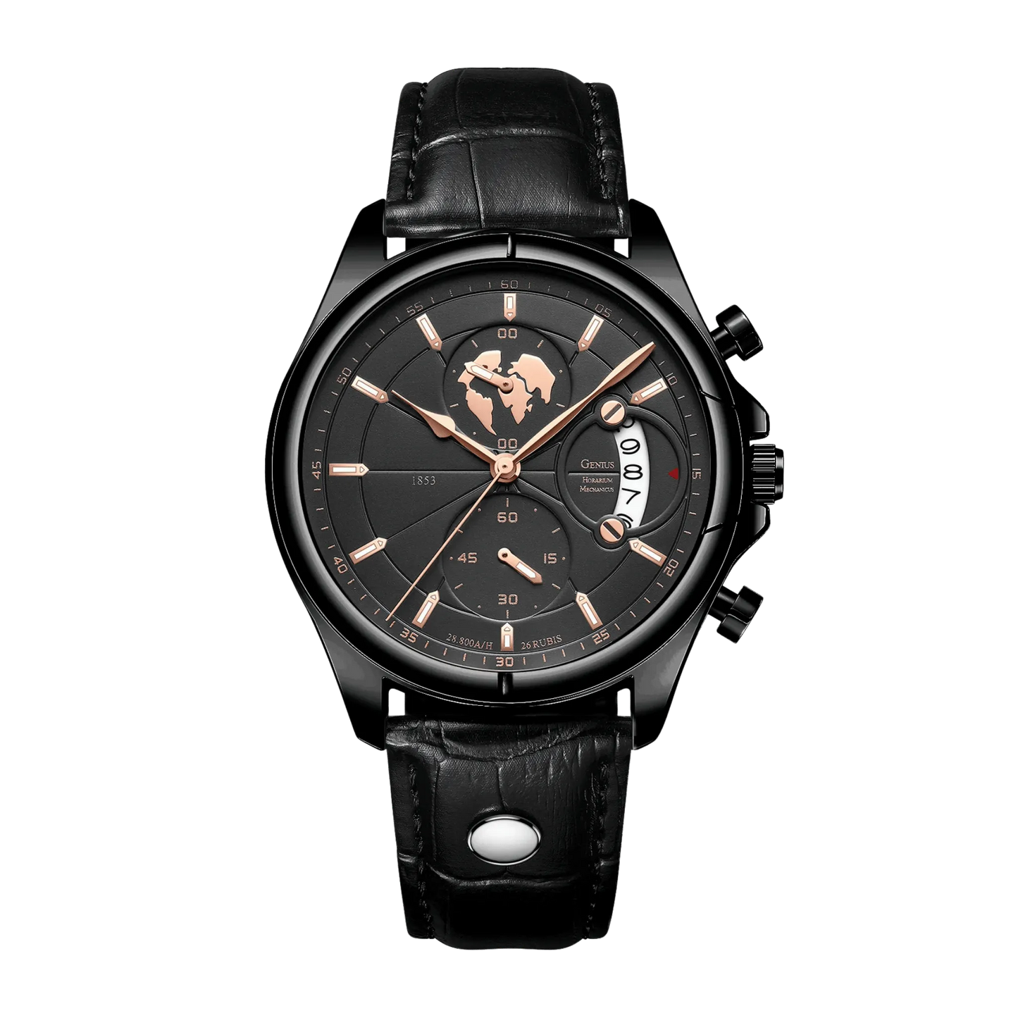 Montre homme luxe chronographe verre saphir argent cadran gris cuir gris 42mm