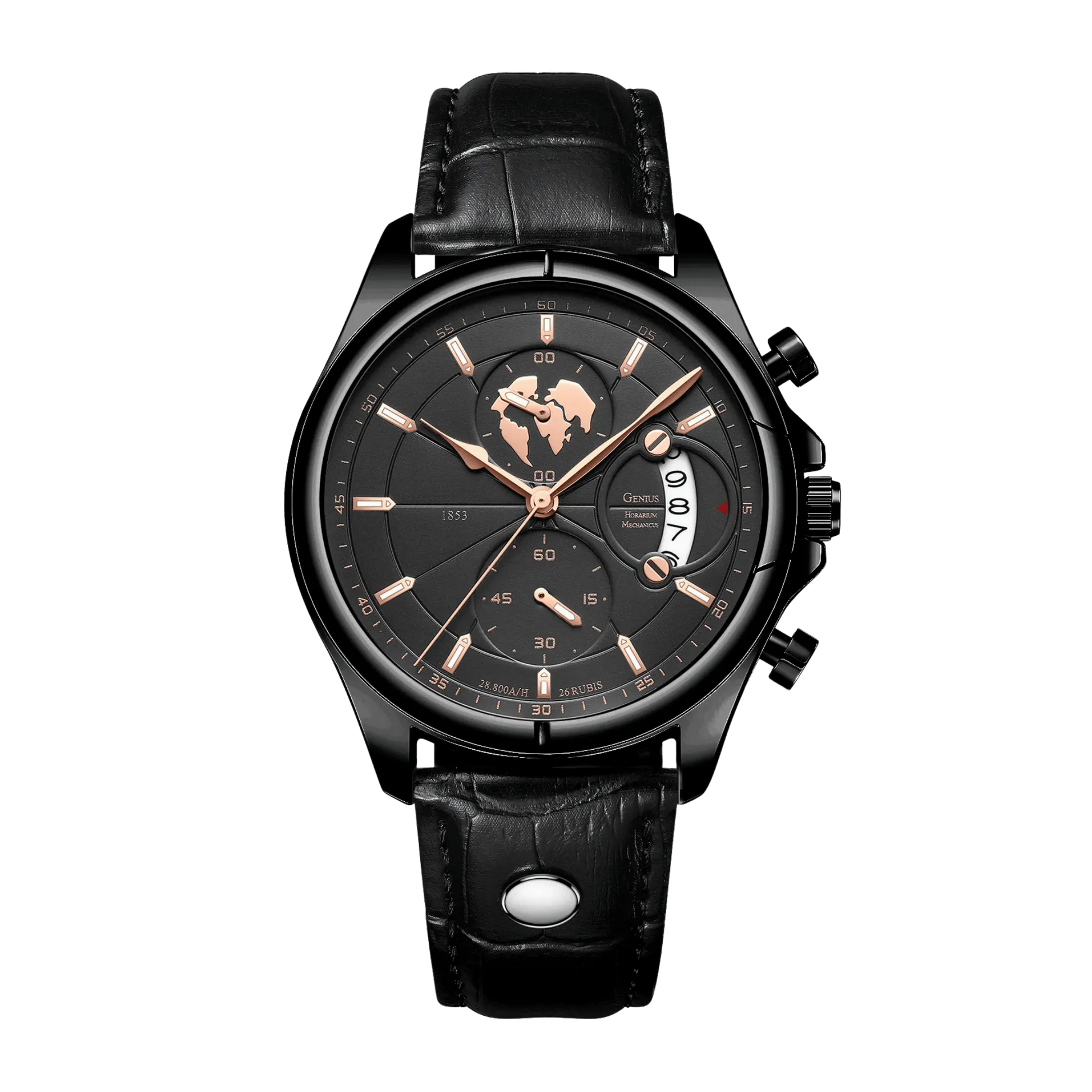 Montre homme luxe chronographe verre saphir argent cadran gris cuir gris 42mm