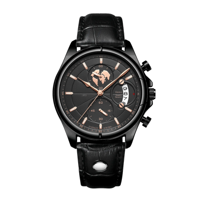 Montre homme luxe chronographe verre saphir argent cadran gris cuir gris 42mm