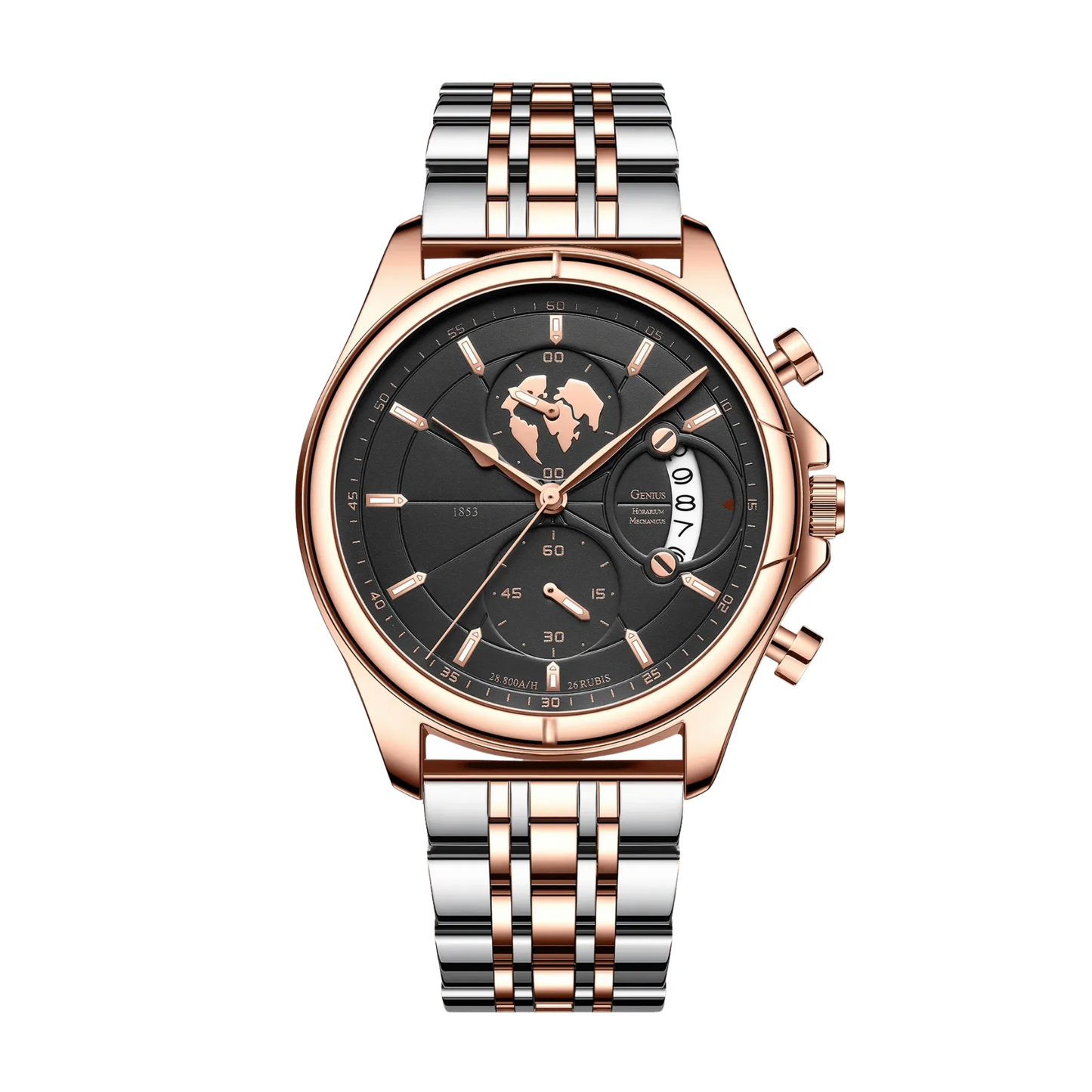 Montre homme luxe chronographe verre saphir rose gold cadran champagne bracelet acier 42mm