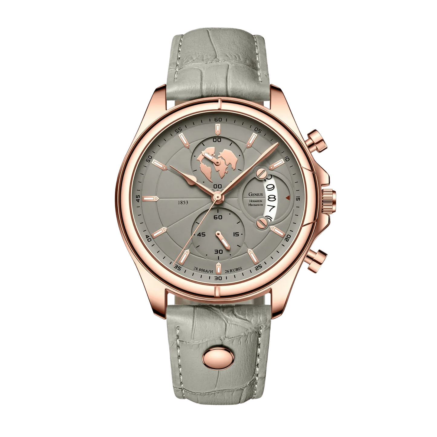 Montre homme luxe chronographe verre saphir rose gold cadran gris cuir beige 42mm