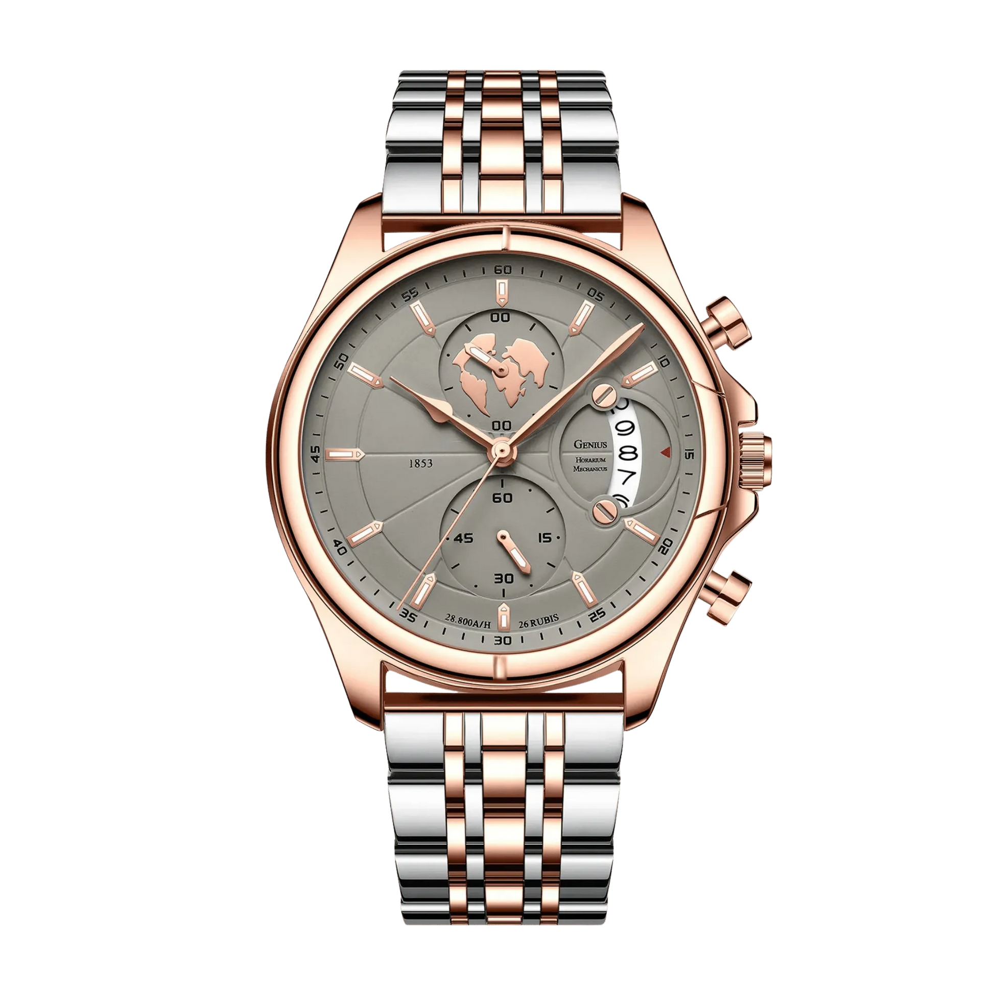 Montre homme luxe chronographe verre saphir rose gold cadran rosé bracelet acier 42mm