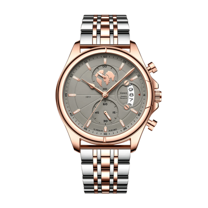 Montre homme luxe chronographe verre saphir rose gold cadran rosé bracelet acier 42mm