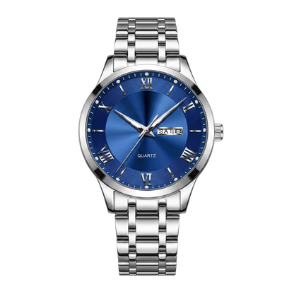 Montre homme luxe jour et date cadran bleu bracelet acier inoxydable 42mm