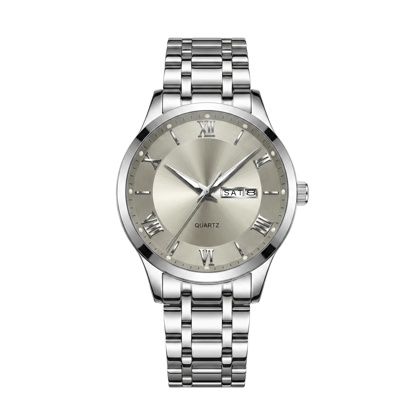 Montre homme luxe jour et date cadran gris bracelet acier inoxydable 42mm