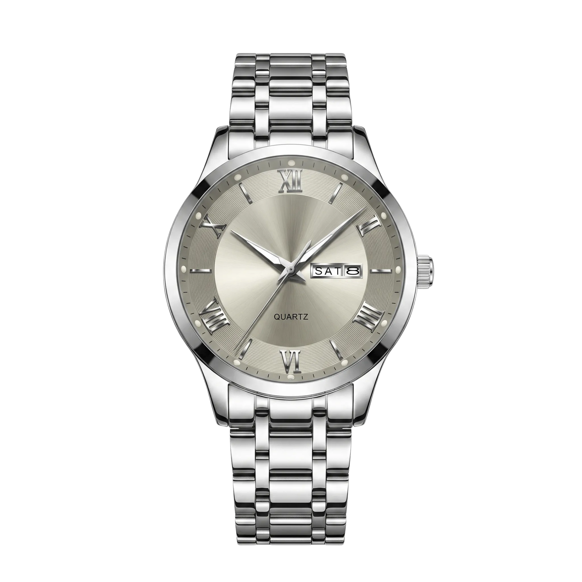 Montre homme luxe jour et date cadran gris bracelet acier inoxydable 42mm