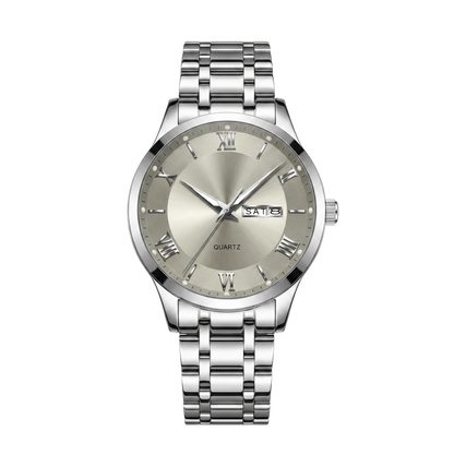 Montre homme luxe jour et date cadran gris bracelet acier inoxydable 42mm