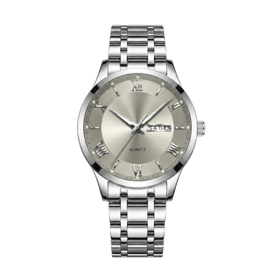 Montre homme luxe jour et date cadran gris bracelet acier inoxydable 42mm