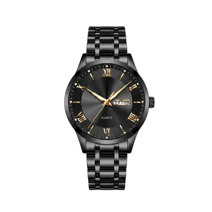 Montre homme luxe jour et date full black cadran noir bracelet noir 42mm