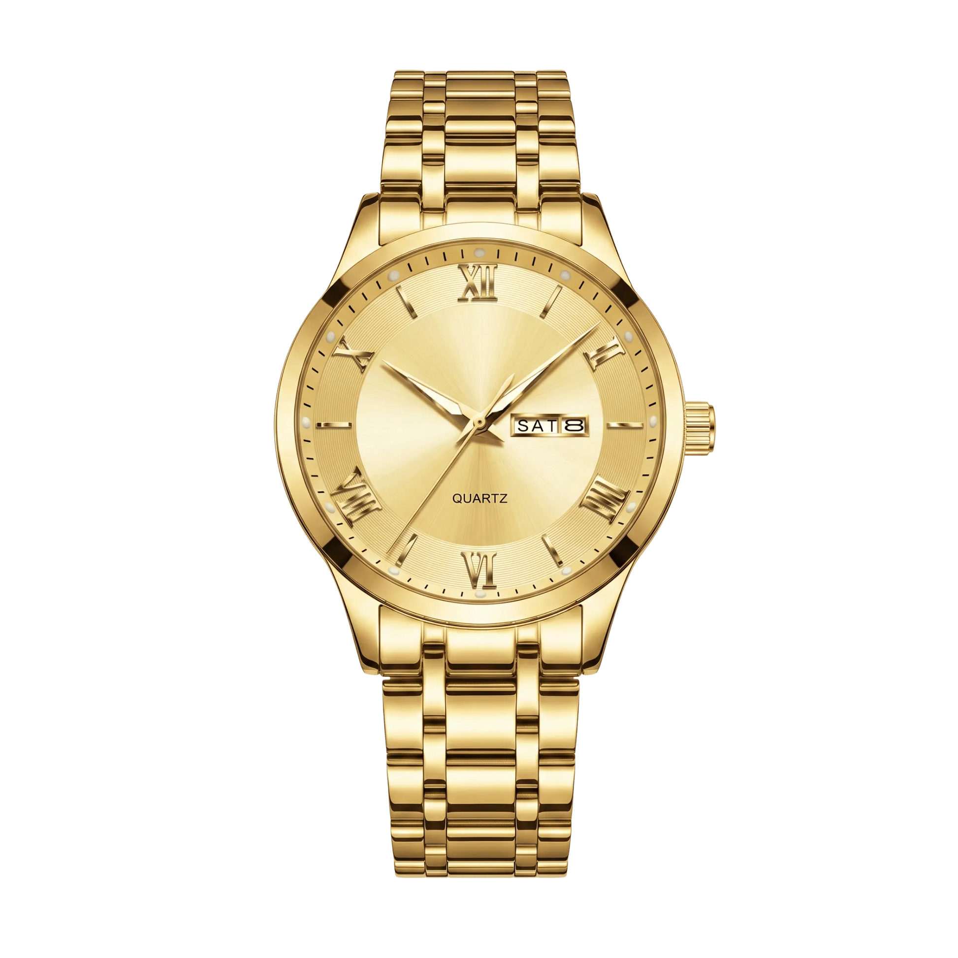 Montre homme luxe jour et date dorée cadran or bracelet or 42mm