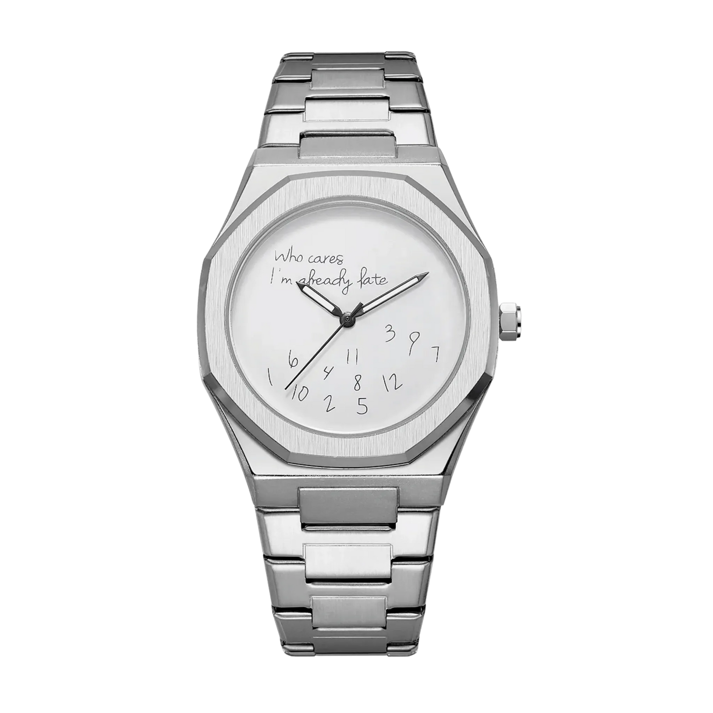 Montre homme luxe octogonale minimaliste cadran argent bracelet acier intégré 43mm