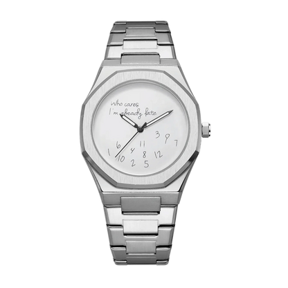Montre homme luxe octogonale minimaliste cadran argent bracelet acier intégré 43mm
