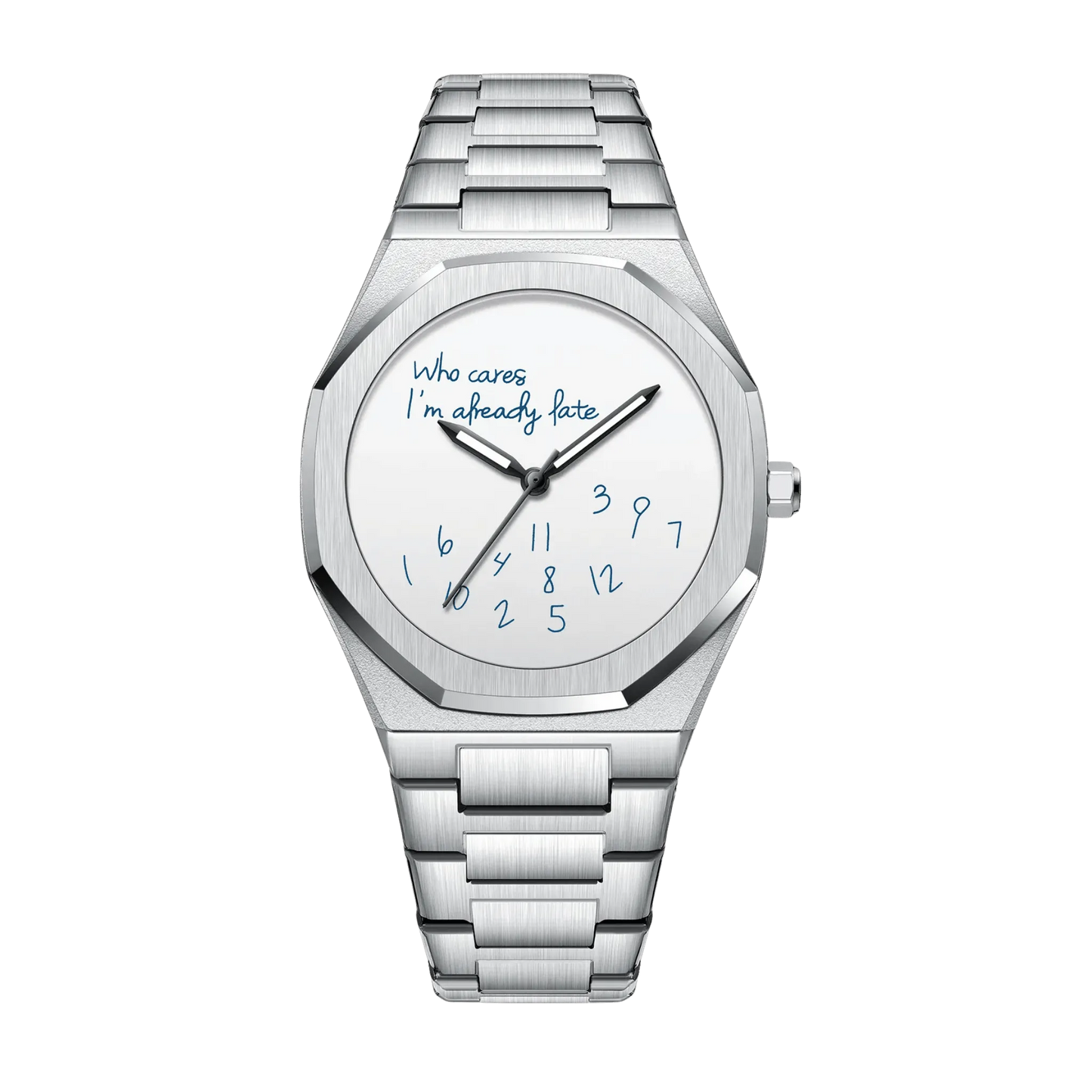 Montre homme luxe octogonale minimaliste cadran blanc bracelet acier intégré 43mm