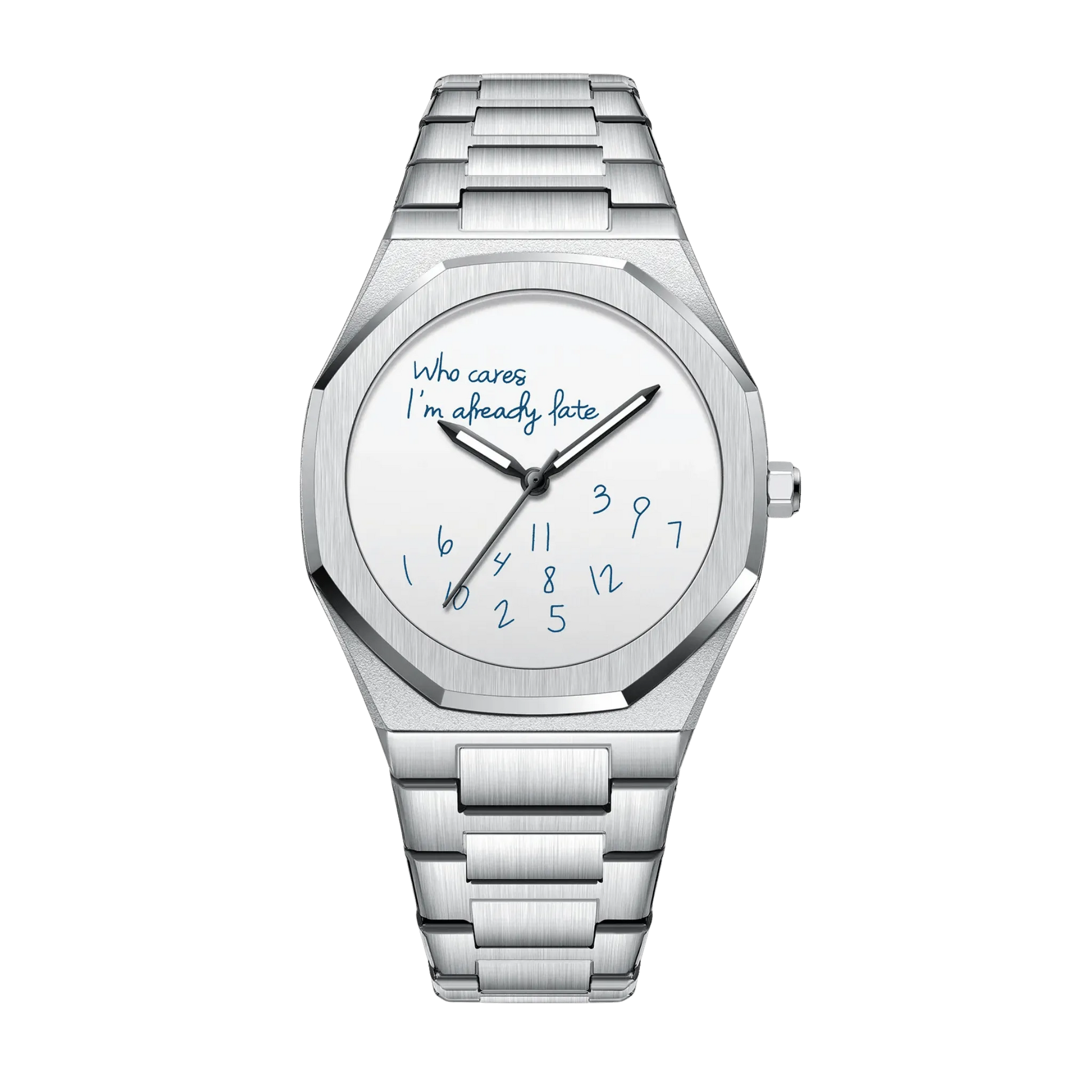Montre homme luxe octogonale minimaliste cadran blanc bracelet acier intégré 43mm