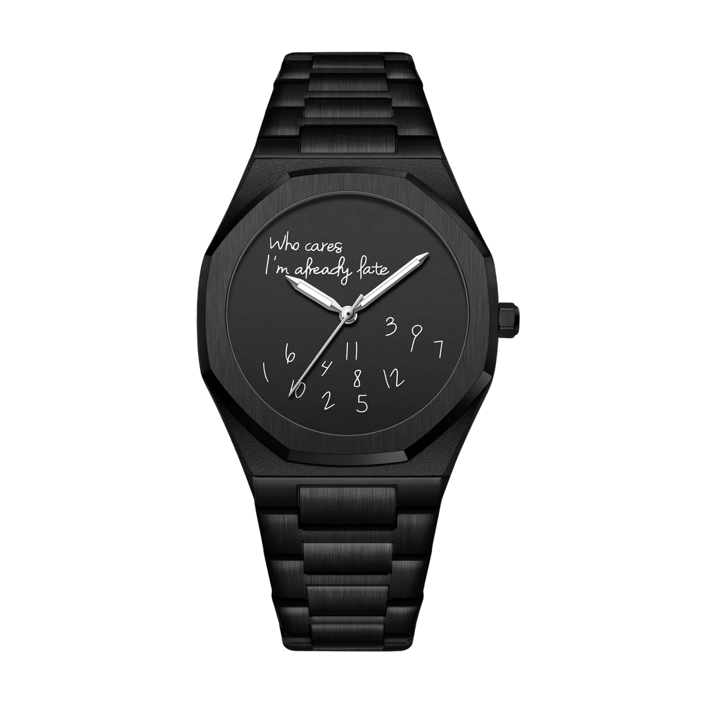 Montre homme luxe octogonale minimaliste full black bracelet acier noir 43mm