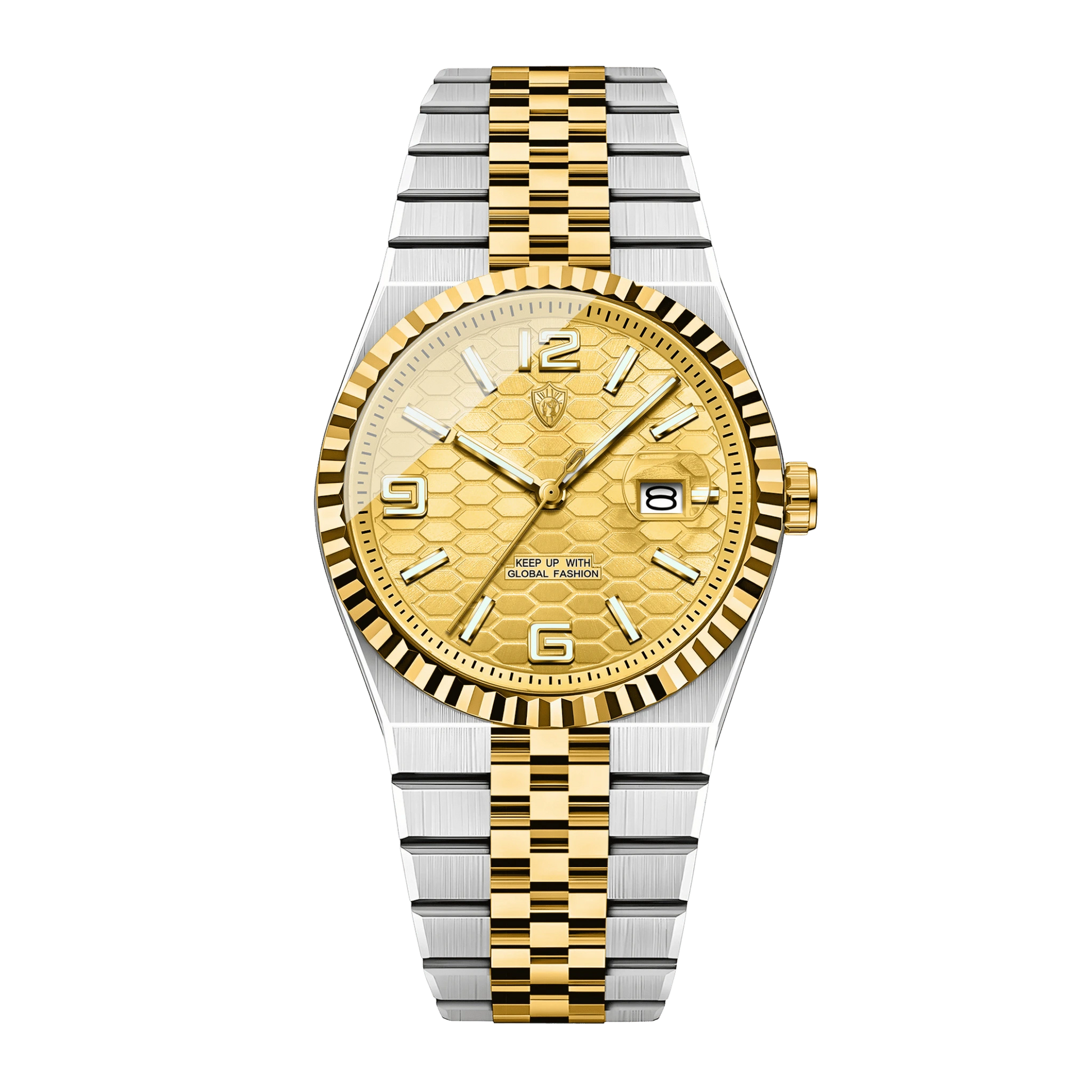 Montre homme luxe dorée cadran or texturé bracelet jubilé 40mm
