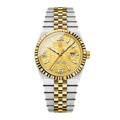 Montre homme luxe dorée cadran or texturé bracelet jubilé 40mm