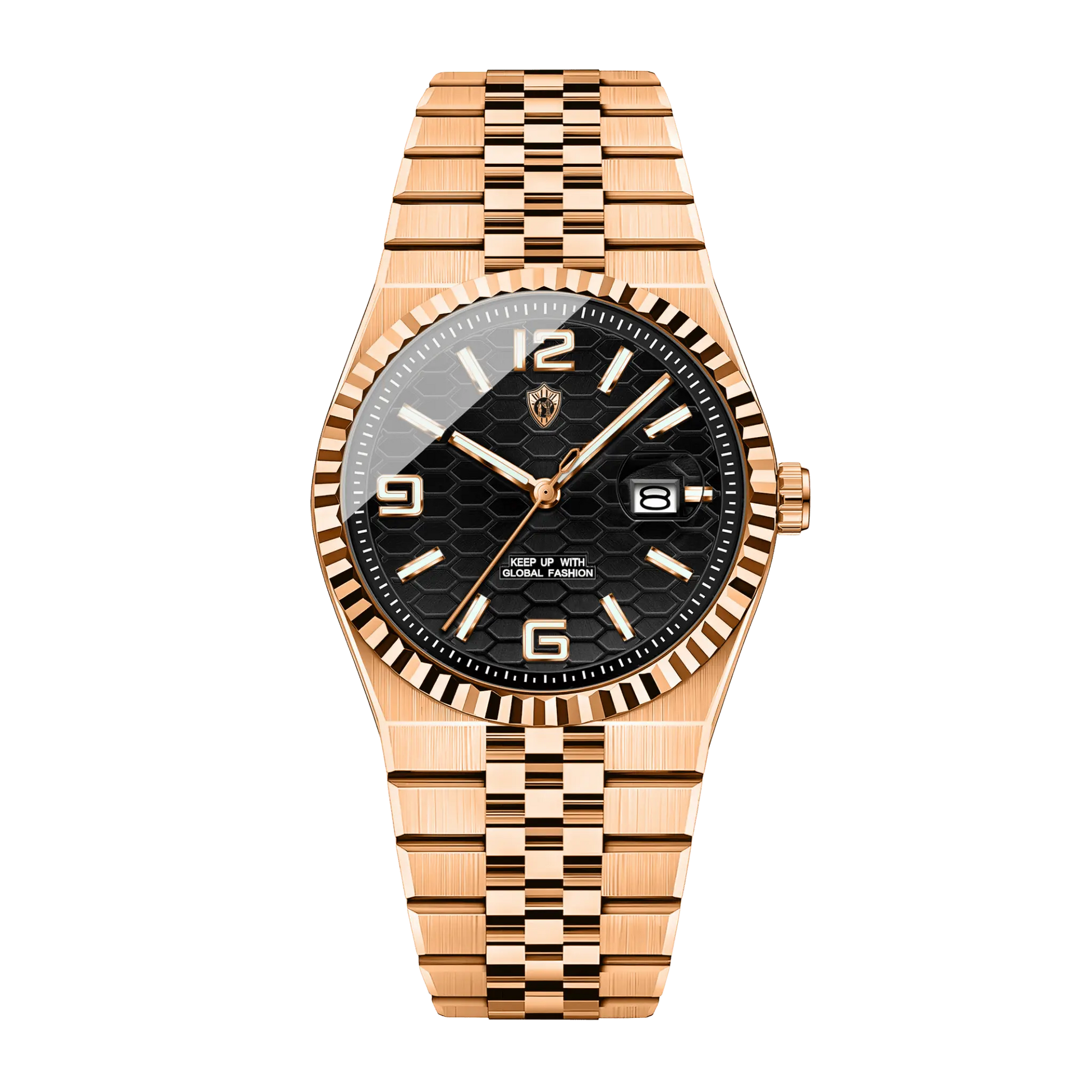 Montre homme luxe dorée cadran noir bracelet jubilé or 40mm