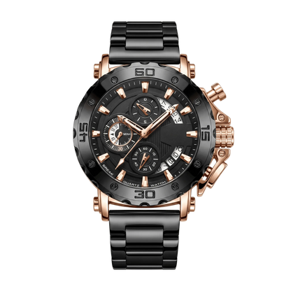 Montre homme sport chronographe luxe gunmetal cadran gris foncé bracelet acier 46mm