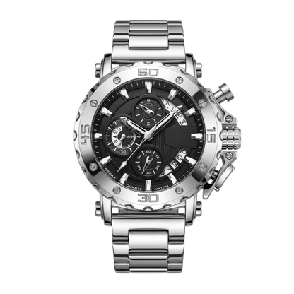 Montre homme sport chronographe luxe noir intégral bracelet acier 46mm