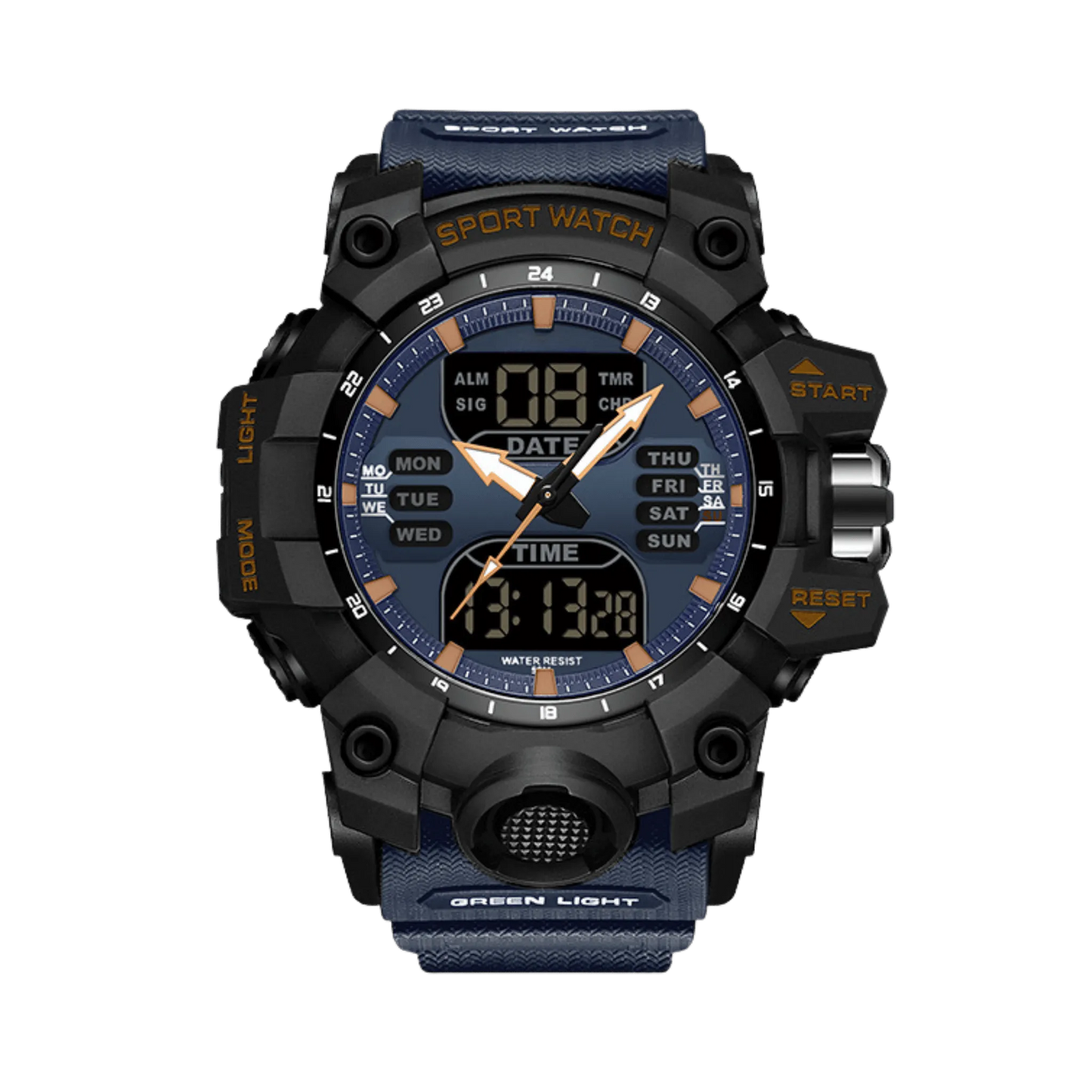 Montre homme sport digitale analogique étanche 50m blanc et noir 56mm