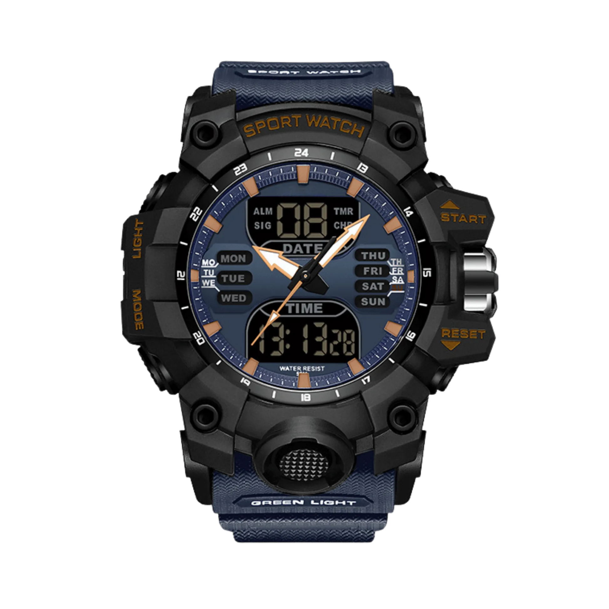 Montre homme sport digitale analogique étanche 50m blanc et noir 56mm