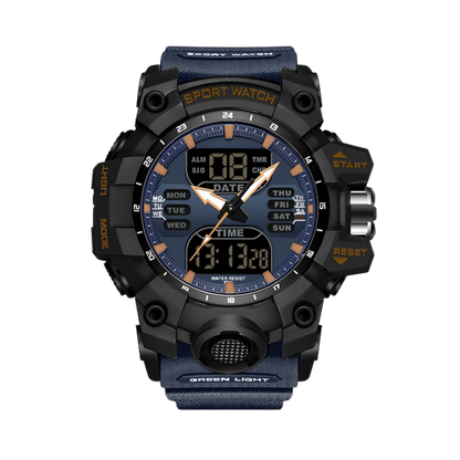 Montre homme sport digitale analogique étanche 50m blanc et noir 56mm