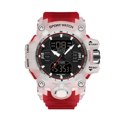 Montre homme sport digitale analogique étanche 50m blanc et rouge 56mm