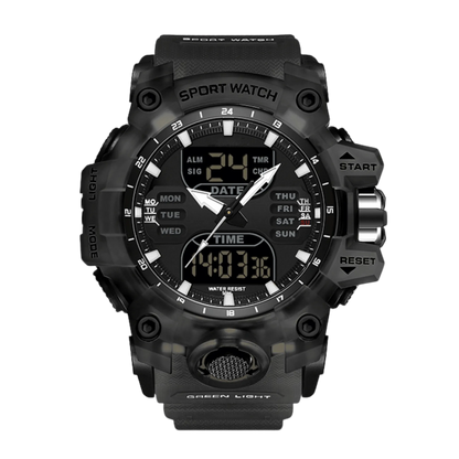 Montre homme sport digitale analogique étanche 50m tout noir 56mm