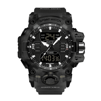 Montre homme sport digitale analogique étanche 50m tout noir 56mm