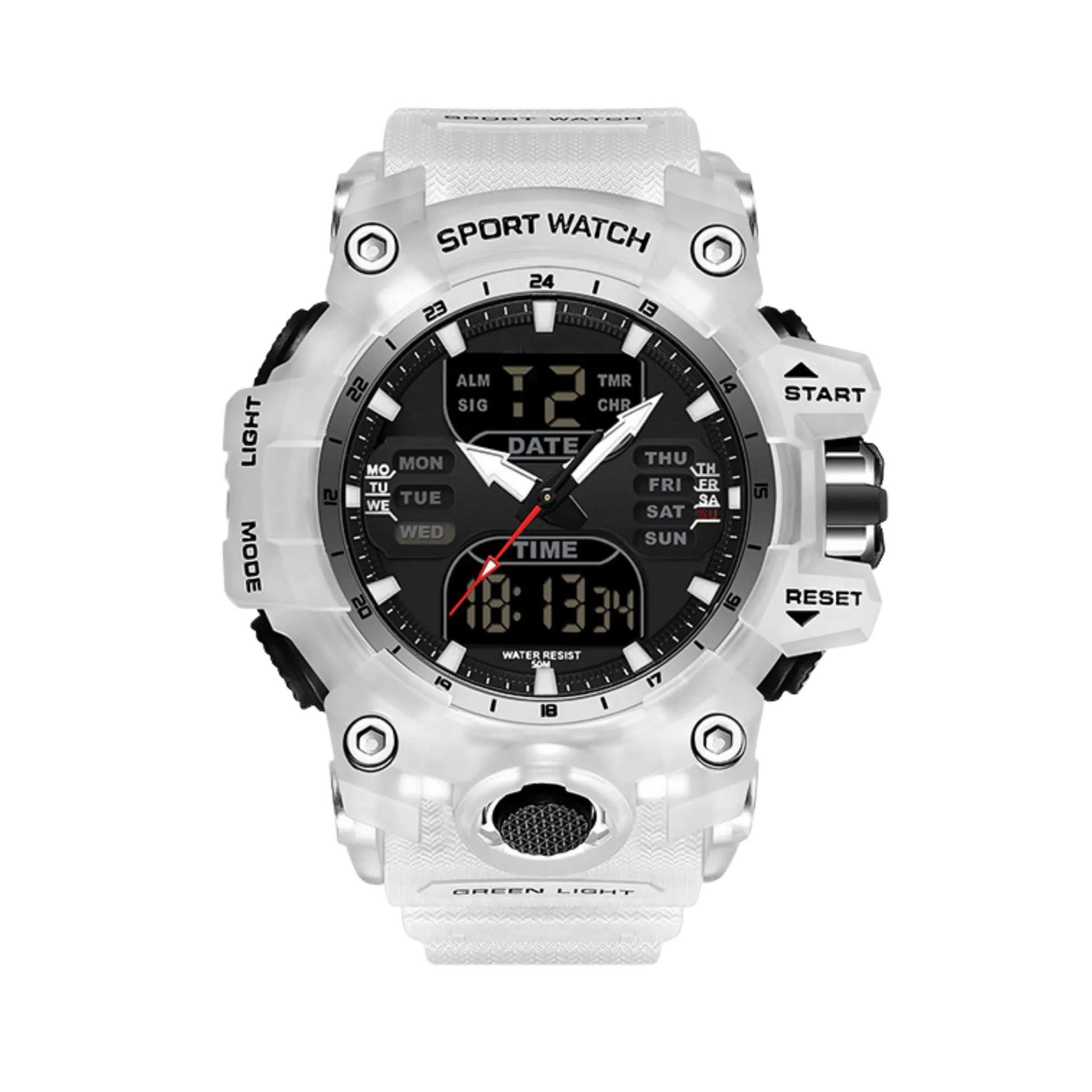 Montre homme sport digitale analogique étanche 50m noir et blanc 56mm