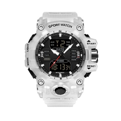 Montre homme sport digitale analogique étanche 50m noir et blanc 56mm