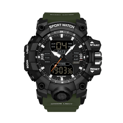 Montre homme sport digitale analogique étanche 50m noir et kaki 56mm