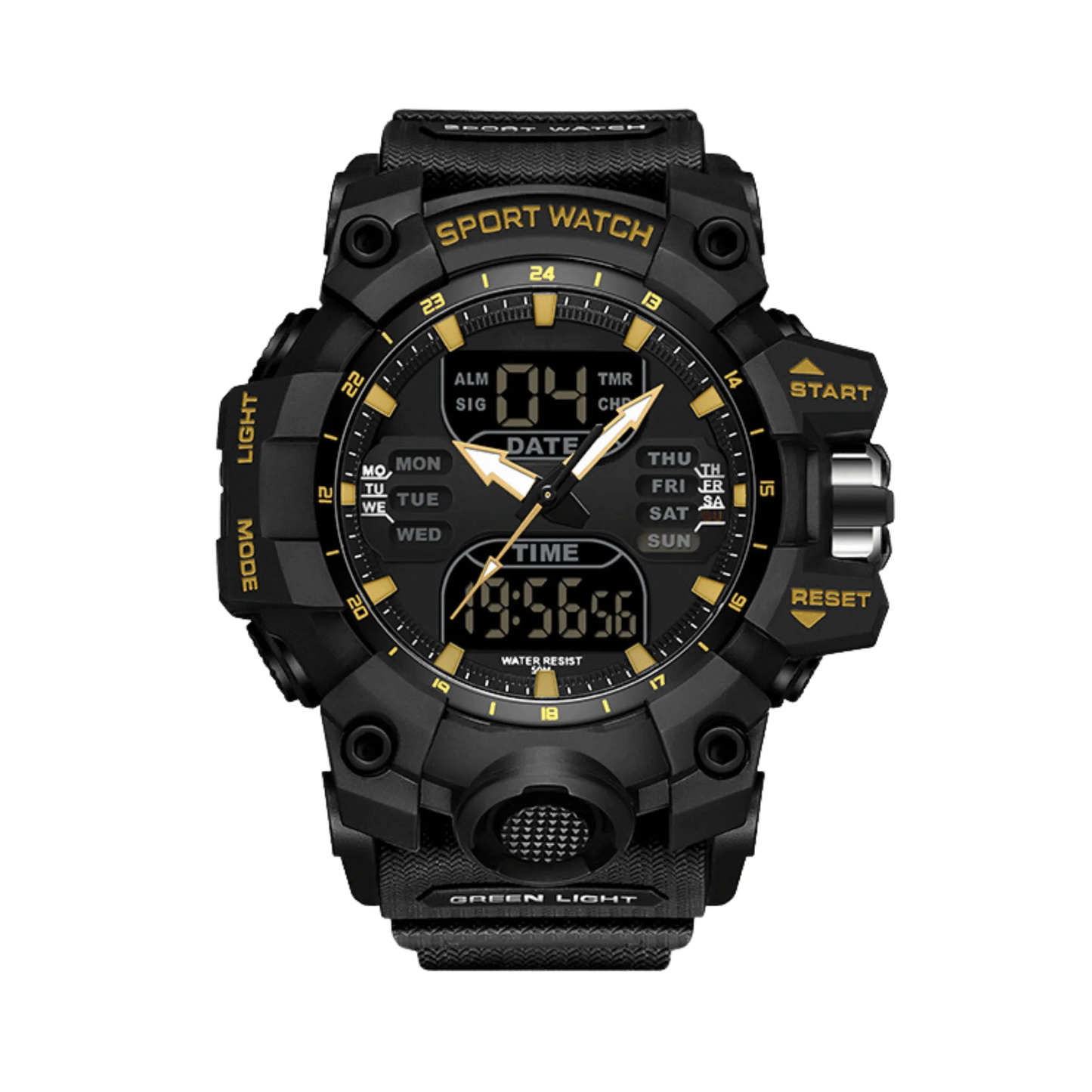 Montre homme sport digitale analogique étanche 50m vert militaire 56mm