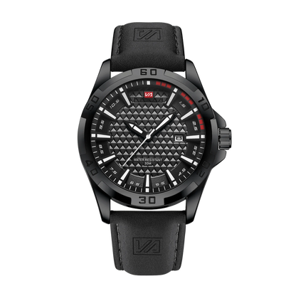 Montre homme sport luxe cadran noir lumineux bracelet cuir 45mm