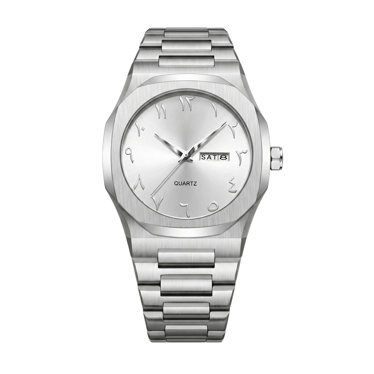 Montre homme sport luxe octogonale acier inoxydable cadran blanc 43mm