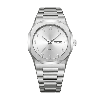 Montre homme sport luxe octogonale acier inoxydable cadran blanc 43mm